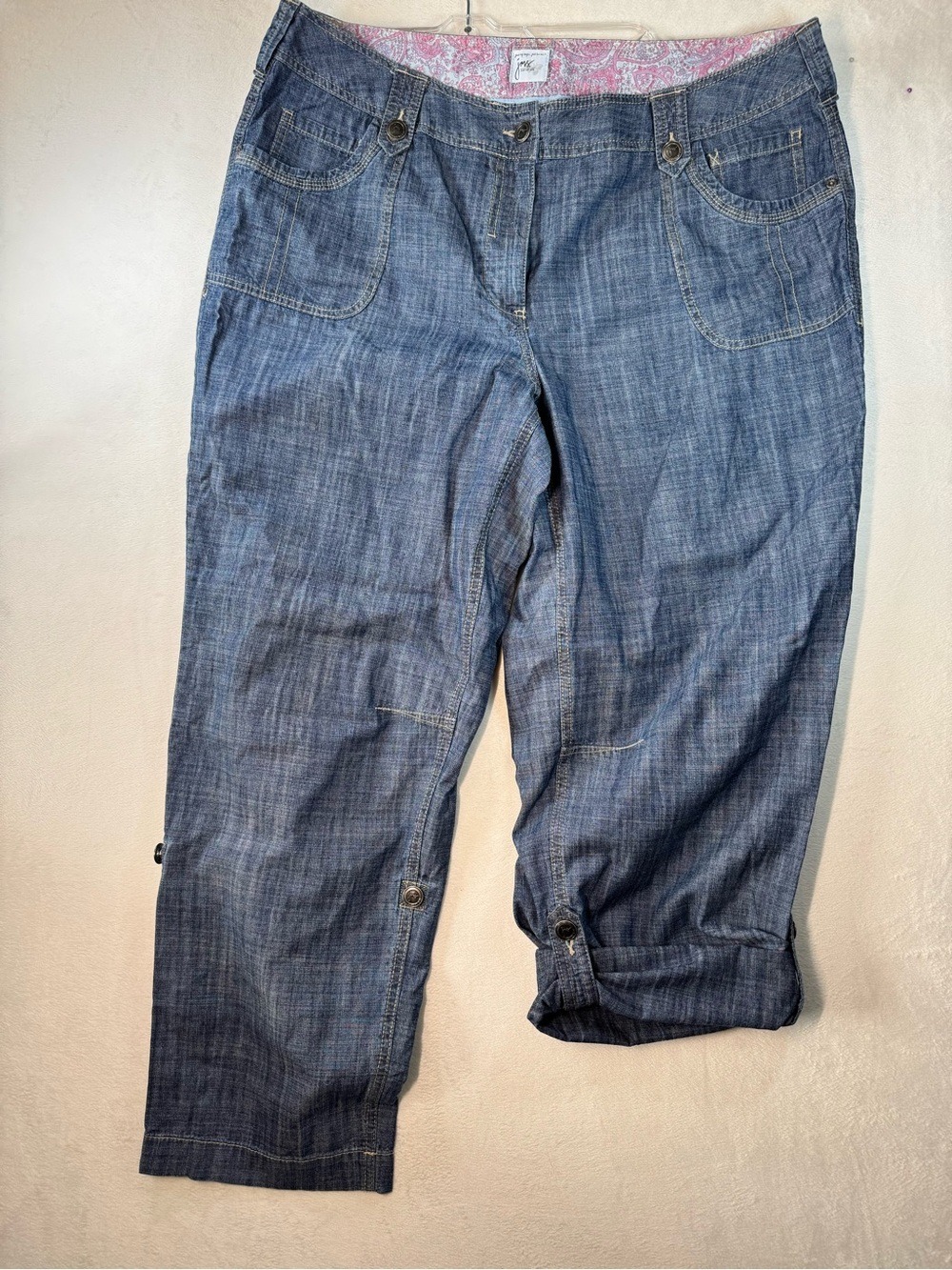 Just My Size Denim Chambray Cropped Straight-Leg Jeans in Medium Blue